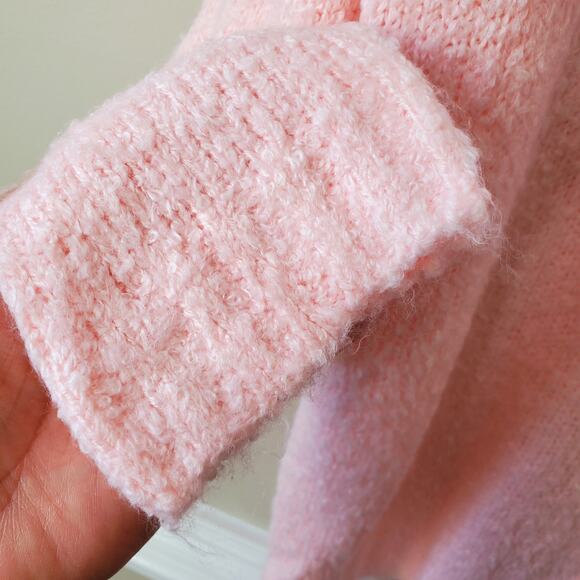 Women Chunky Soft Cozy Ballet Baby Pink Cardigan Sweater L Granny Comfy Cottage - Picture 4 of 11